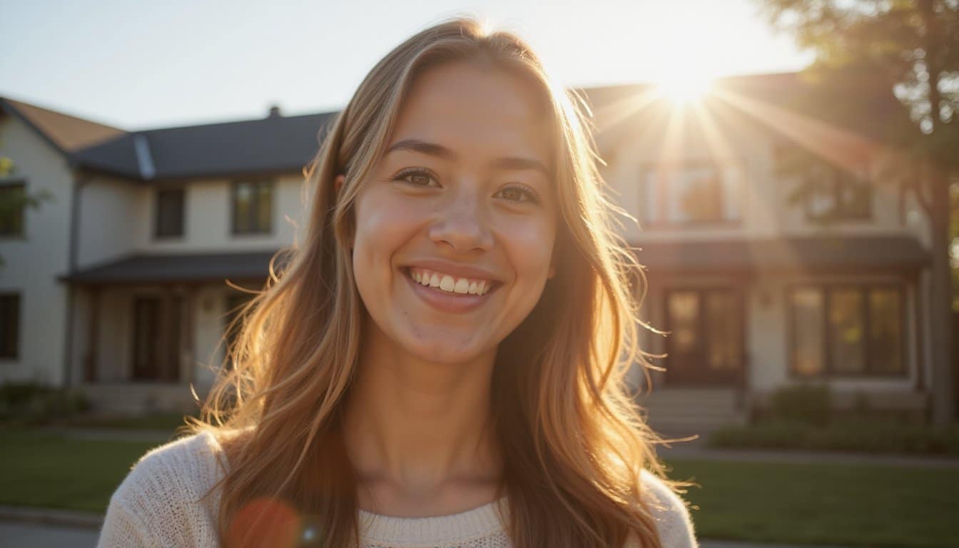Person standing outside a recovery center with sunlight highlighting their hair